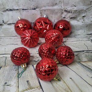 Vickerman Various Size Red Embossed Christmas Ball Ornaments  Lot of 9